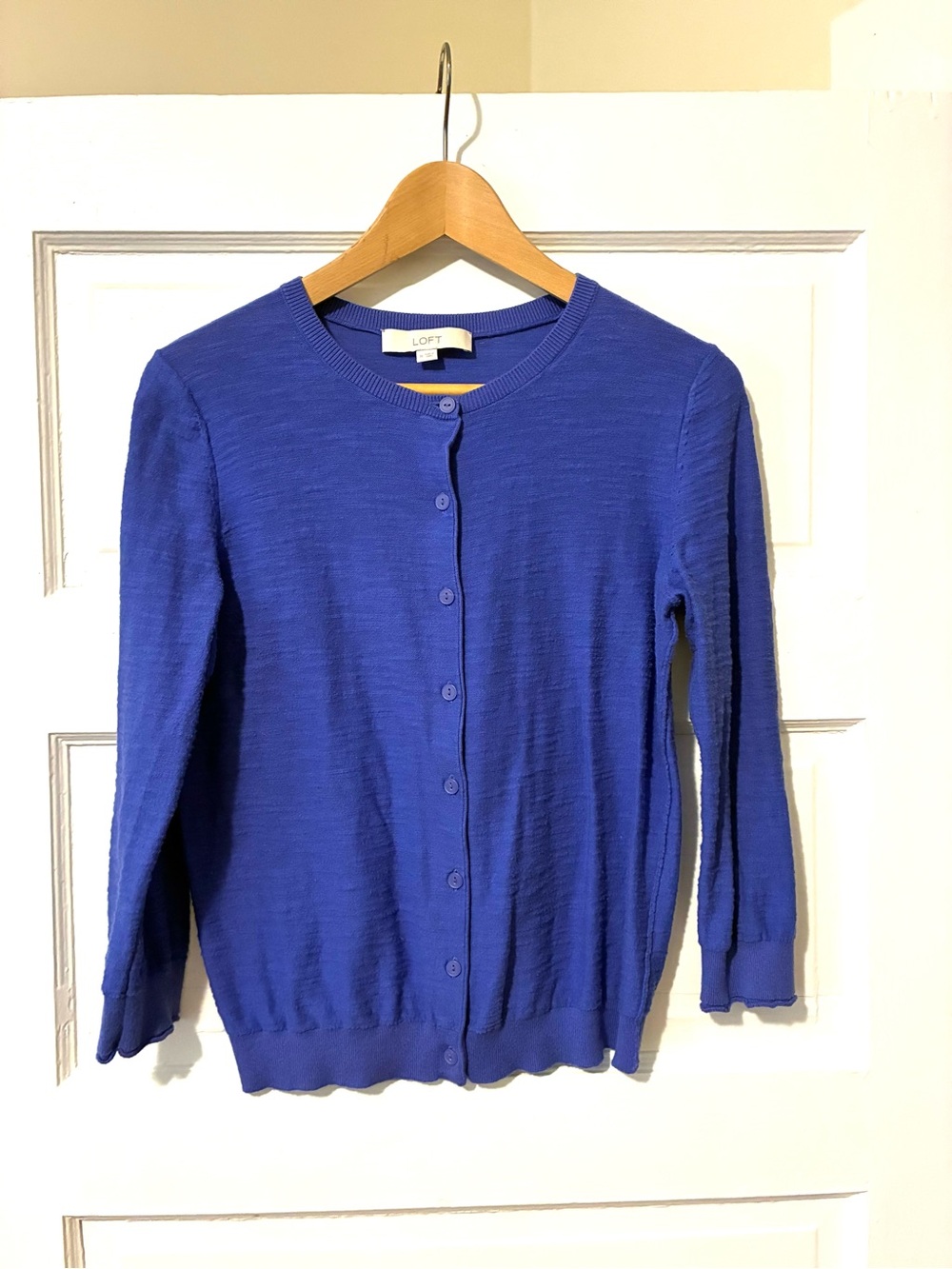 LOFT Purple-Blue Crewneck Button Cardigan